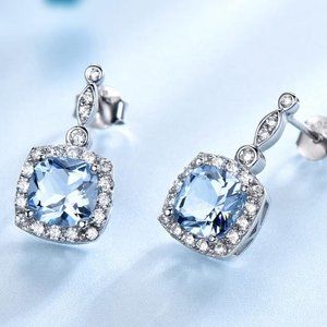 CUSHION AQUAMARINE BLUE CUBIC ZIRCONIA EARRINGS